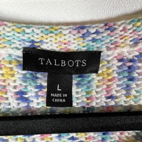 Talbots Sweater Top Womens Large White Purple Chunky Knit Pastel Casual Rainbow - Picture 5 of 7